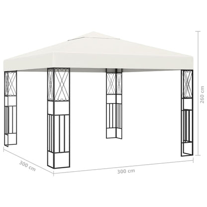 Pavillon mit LED-Lichterkette 3x3 m Creme Stoff