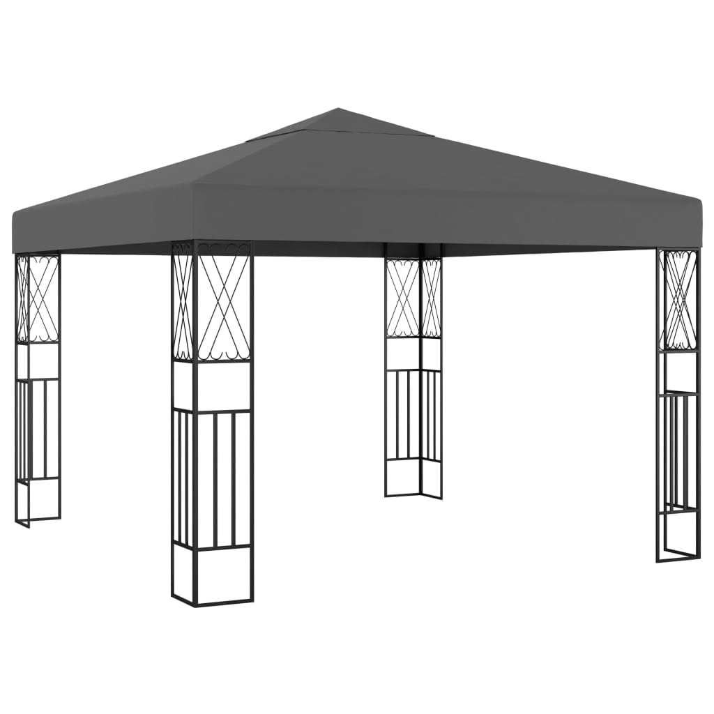 Pavillon mit LED-Lichterkette 3x3 m Anthrazit Stoff