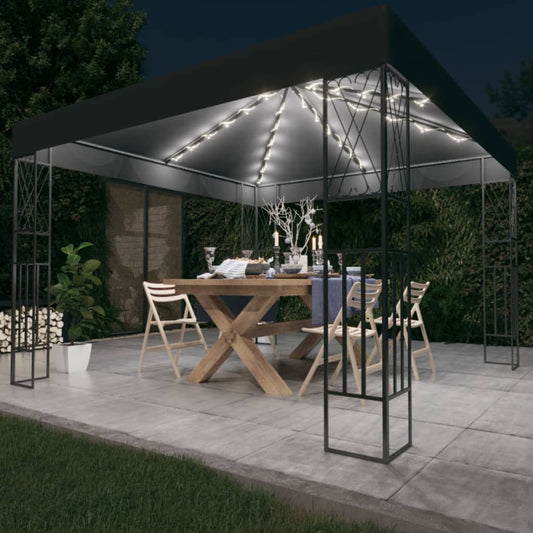 Pavillon mit LED-Lichterkette 3x3 m Anthrazit Stoff