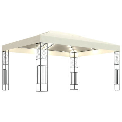 Pavillon mit LED-Lichterkette 3x4 m Creme Stoff