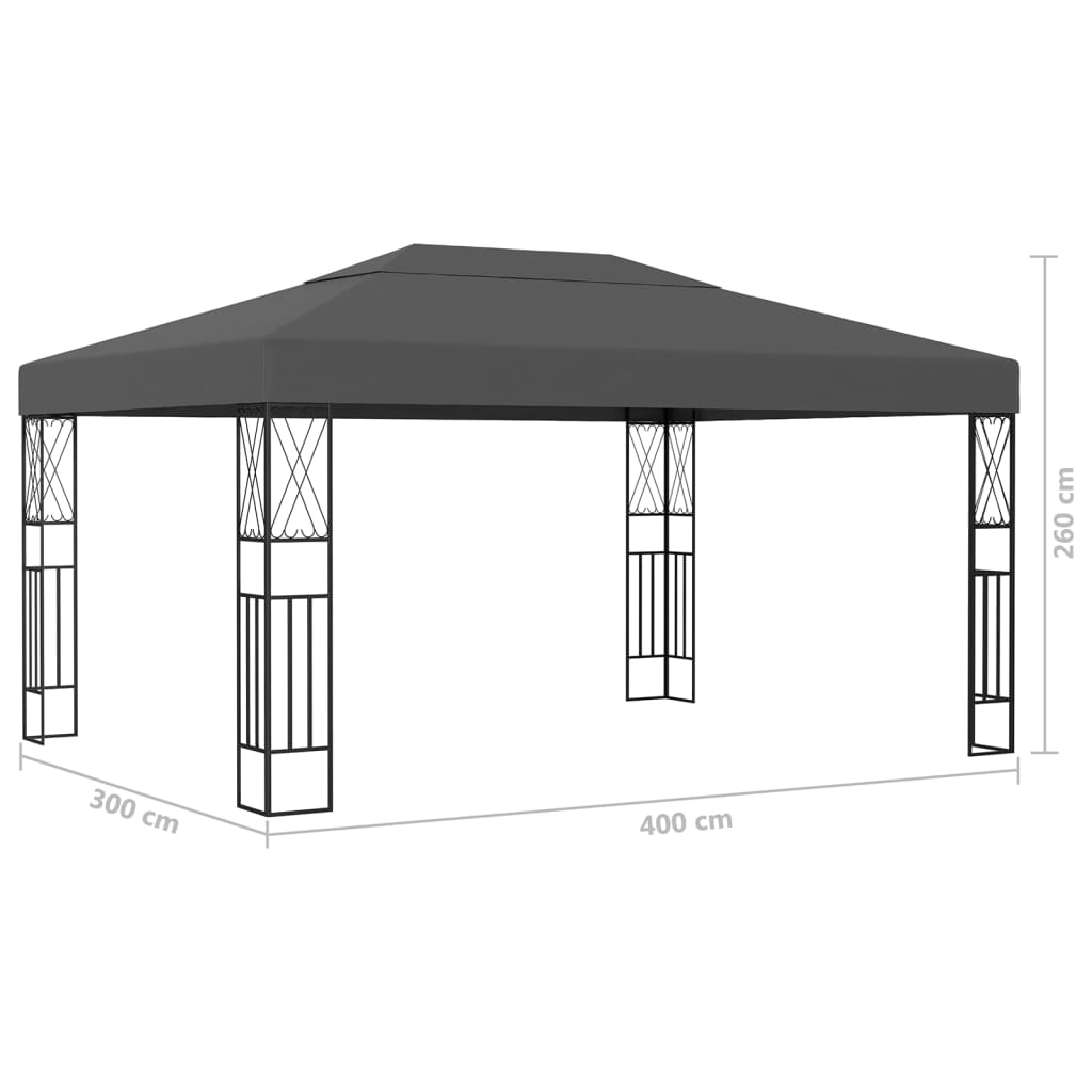 Pavillon mit LED-Lichterkette 3x4 m Anthrazit Stoff