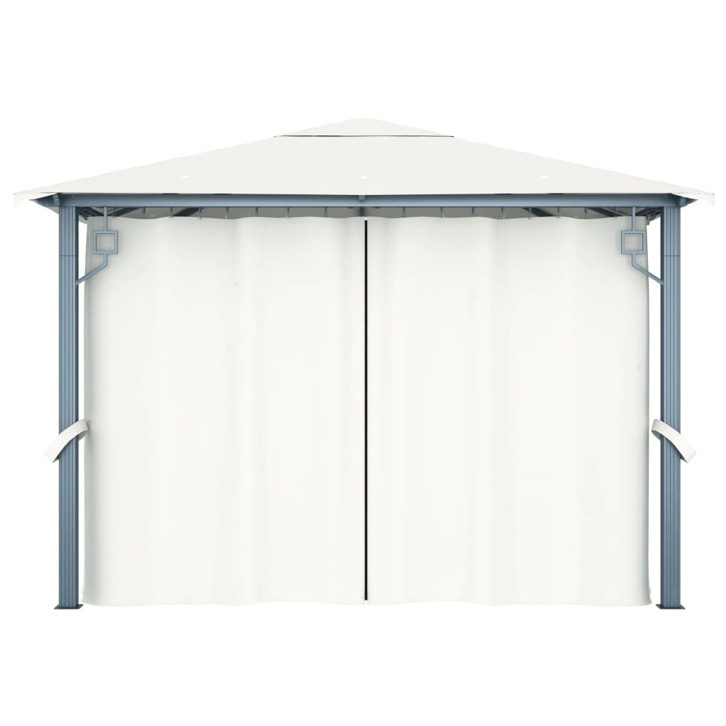 Pavillon mit Vorhängen & LED-Lichterkette 300x300 cm Creme Alu