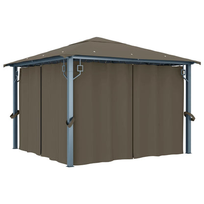 Pavillon mit Vorhängen & LED-Lichterkette 300x300 cm Taupe Alu