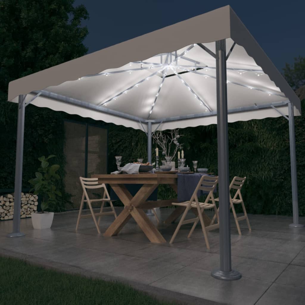 Pavillon mit LED-Lichterkette 300x300 cm Cremeweiß Aluminium