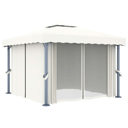 Pavillon mit Vorhängen & LED-Lichterkette 3x3 m Cremeweiß