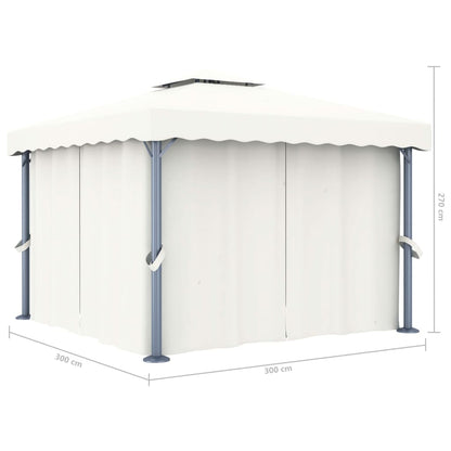 Pavillon mit Vorhängen & LED-Lichterkette 3x3 m Cremeweiß