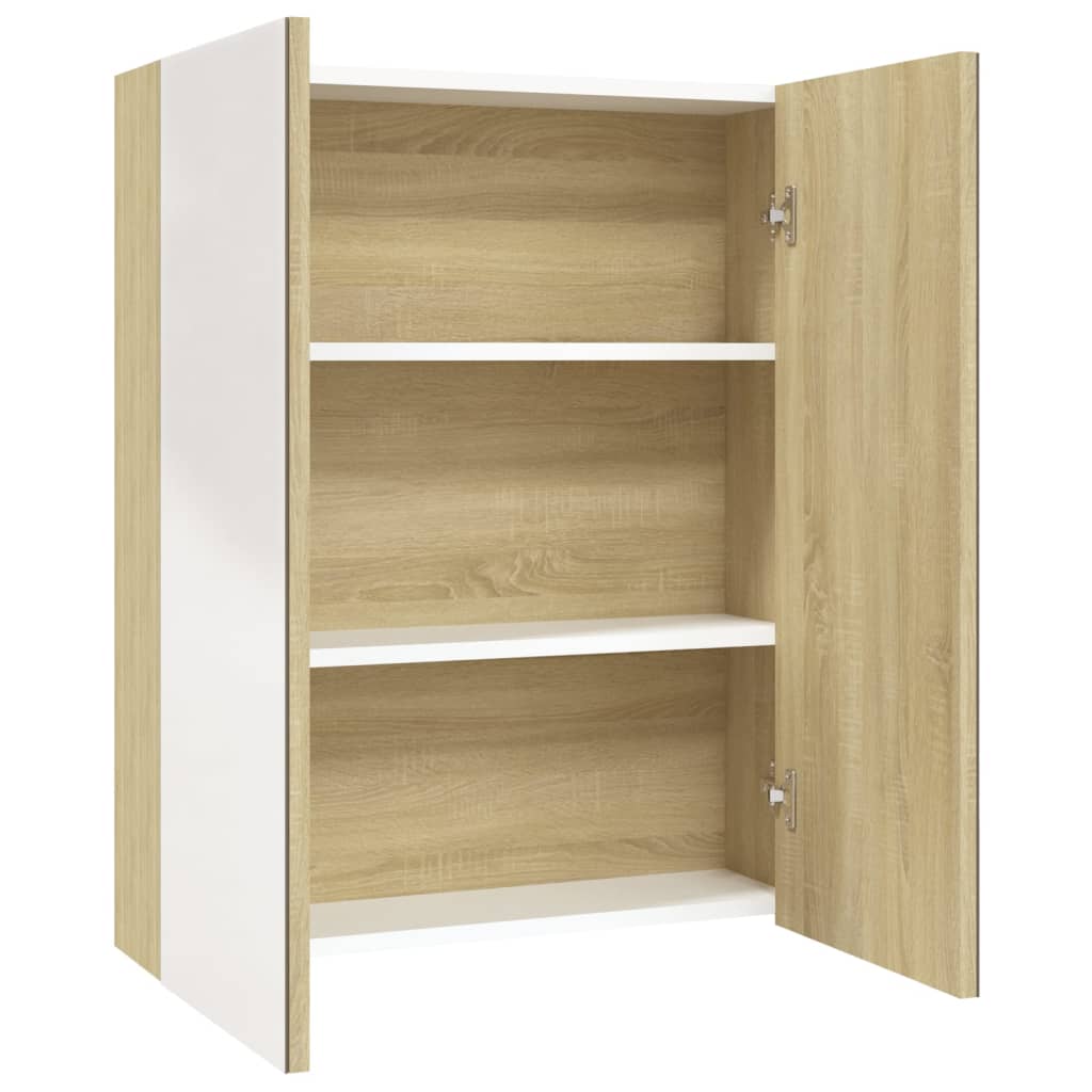 Bad-Spiegelschrank 60x15x75 cm MDF Weiß und Eiche-Optik