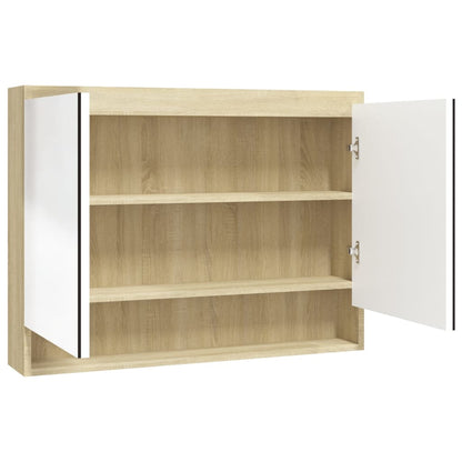 Spiegelschrank fürs Bad 80x15x60 cm MDF Weiß und Eiche-Optik