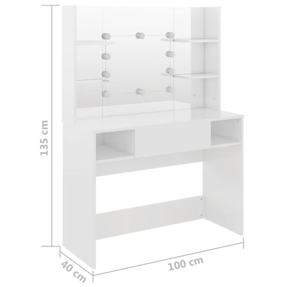 Schminktisch LED-Beleuchtung 100x40x135 cm MDF Glänzendes Weiß