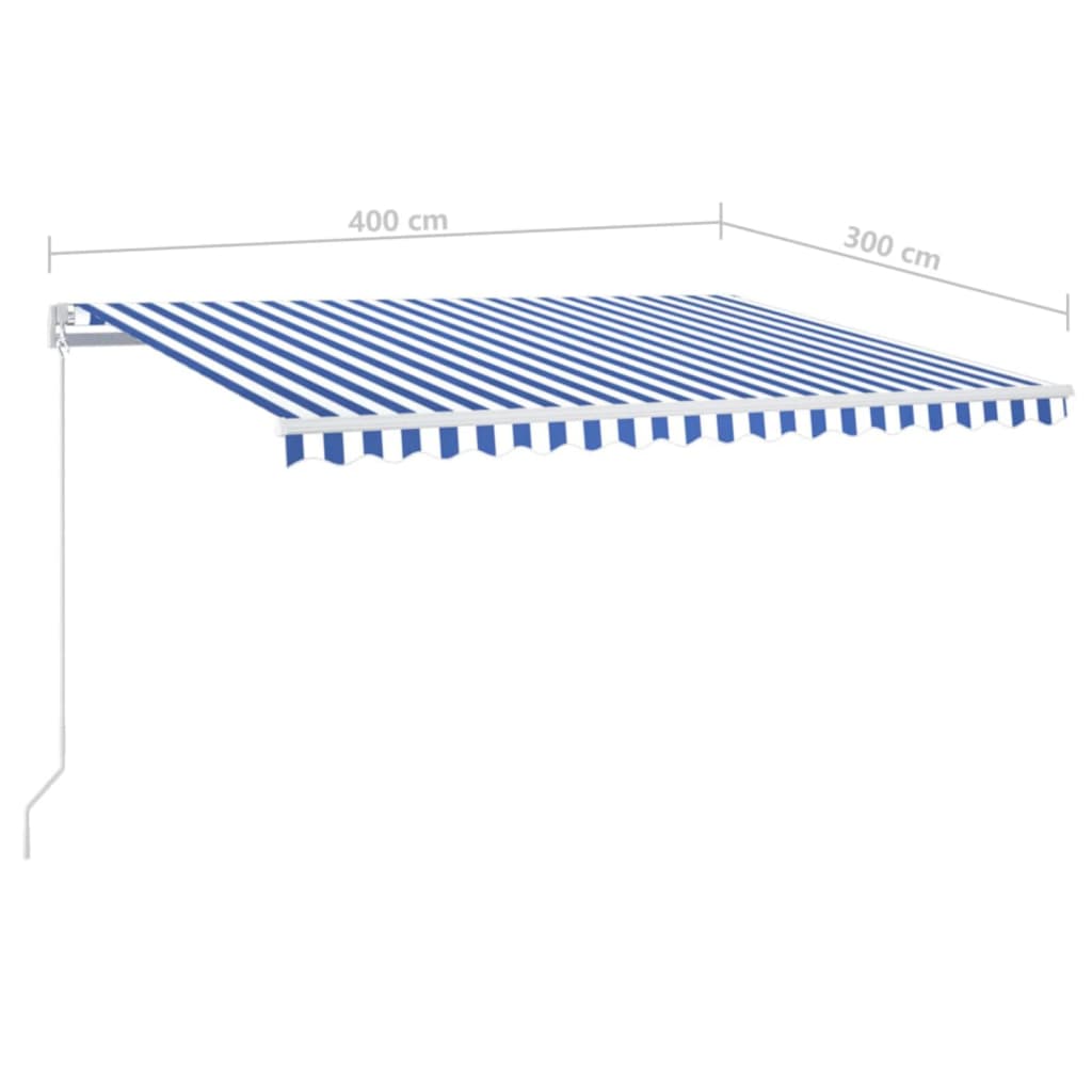 Markise Manuell Einziehbar mit LED 400x300 cm Blau und Weiß