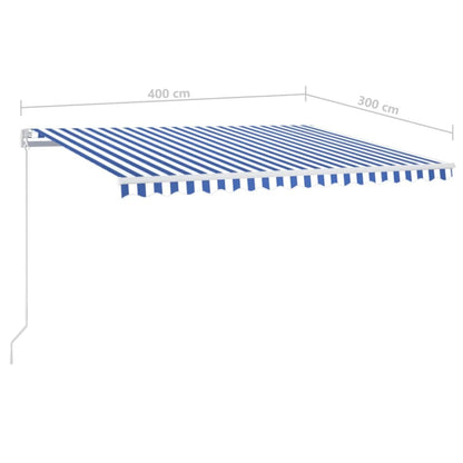 Markise Manuell Einziehbar mit LED 400x300 cm Blau und Weiß