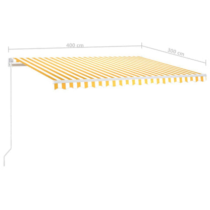 Markise Manuell Einziehbar mit LED 400x300 cm Gelb und Weiß