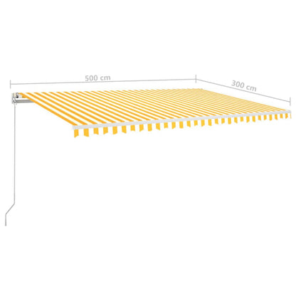 Markise Manuell Einziehbar mit LED 500x300 cm Gelb und Weiß