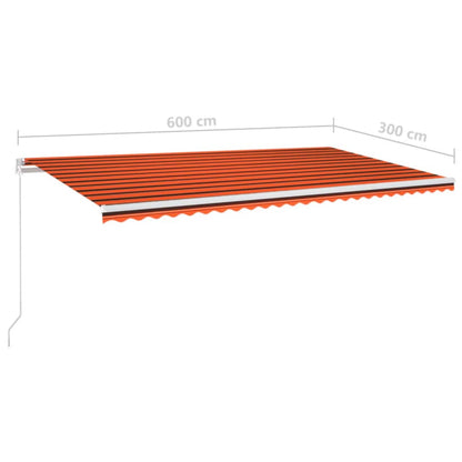 Markise Manuell Einziehbar mit LED 600x300 cm Orange und Braun