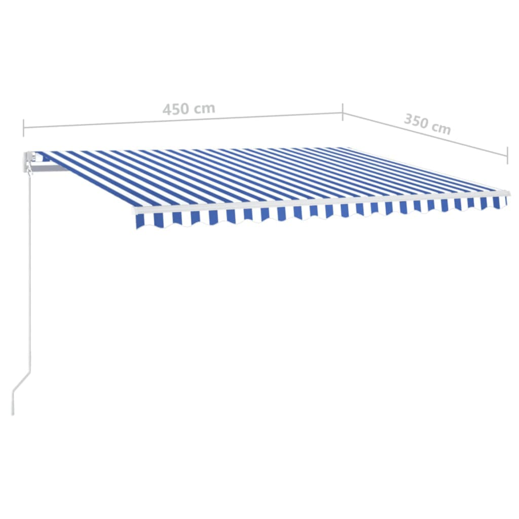 Markise Manuell Einziehbar mit LED 450x350 cm Blau und Weiß