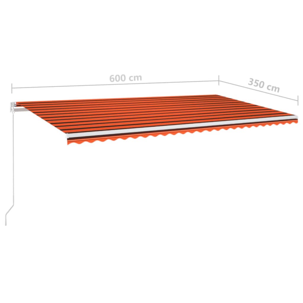 Markise Manuell Einziehbar mit LED 600x350 cm Orange und Braun