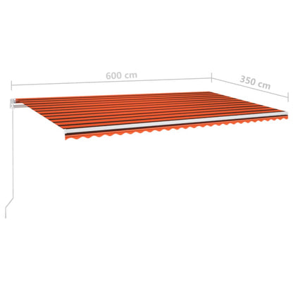 Markise Manuell Einziehbar mit LED 600x350 cm Orange und Braun