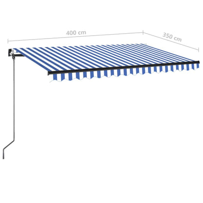 Markise Manuell Einziehbar mit LED 400x350 cm Blau und Weiß