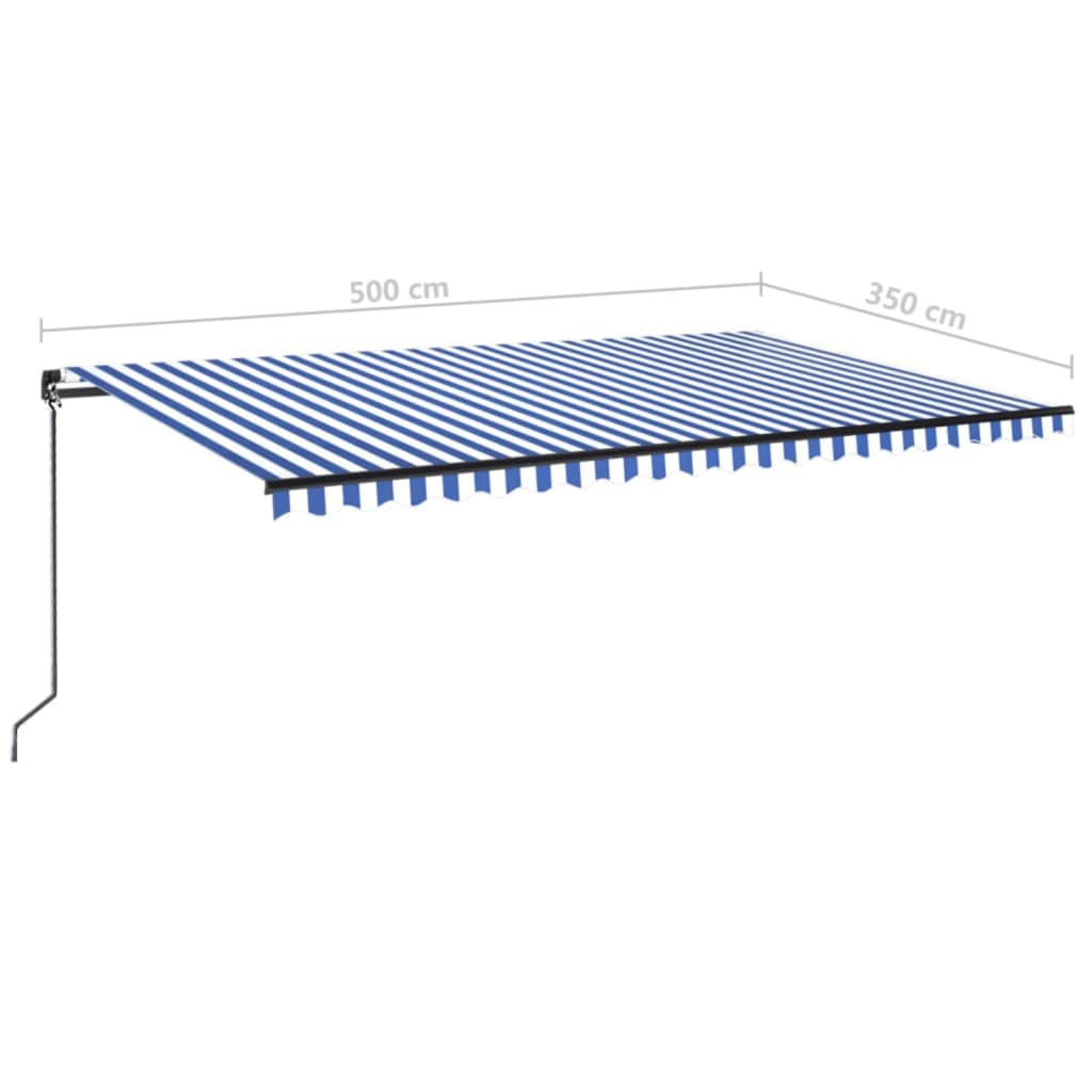 Markise Manuell Einziehbar mit LED 500x350 cm Blau und Weiß