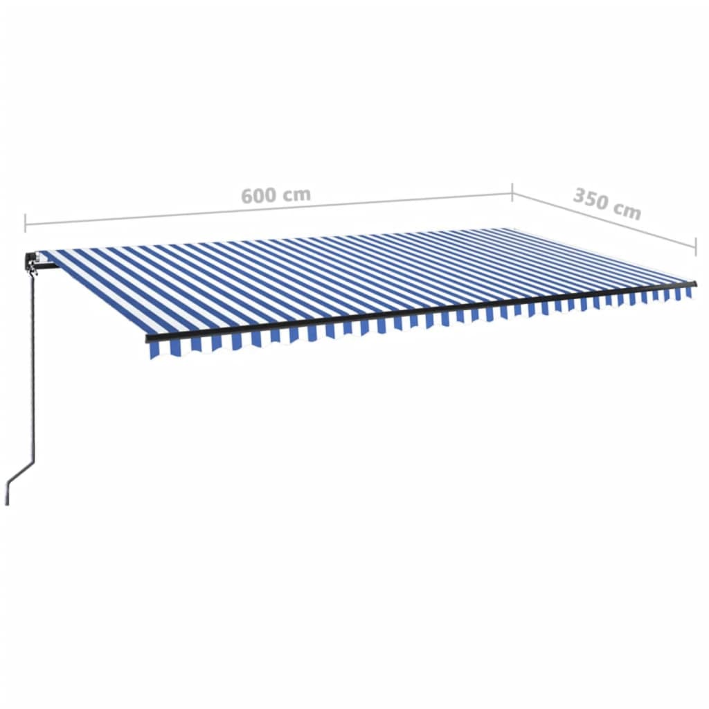 Markise Manuell Einziehbar mit LED 600x350 cm Blau und Weiß