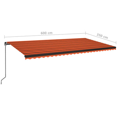 Markise Manuell Einziehbar mit LED 600x350 cm Orange & Braun