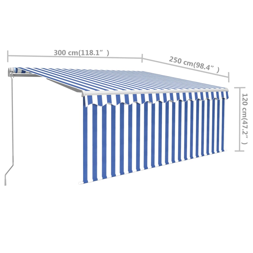 Markise Manuell Einziehbar mit Rollo 3x2,5 m Blau und Weiß