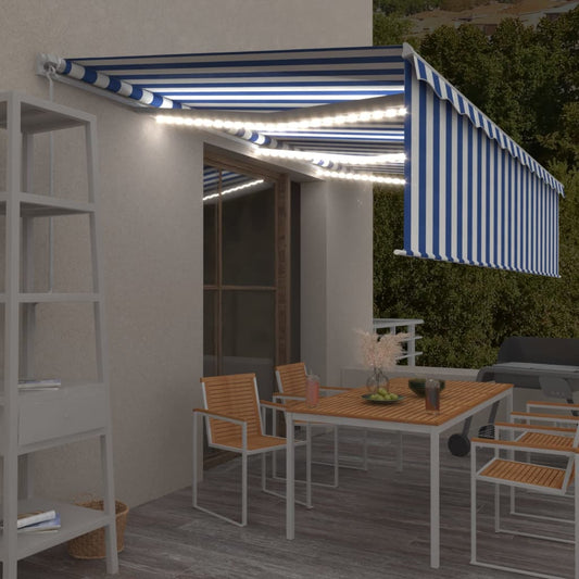 Markise Manuell Einziehbar mit Rollo & LED 6x3 m Blau & Weiß