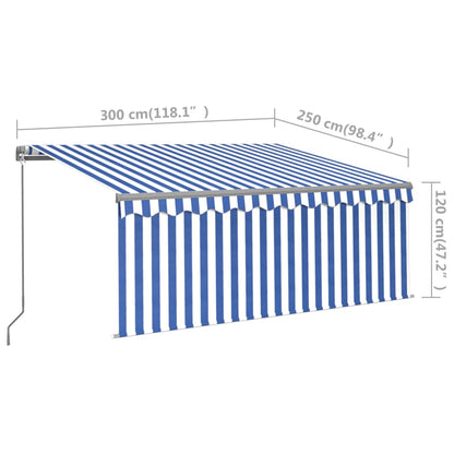 Markise Manuell Einziehbar mit Rollo LED 3x2,5 m Blau & Weiß