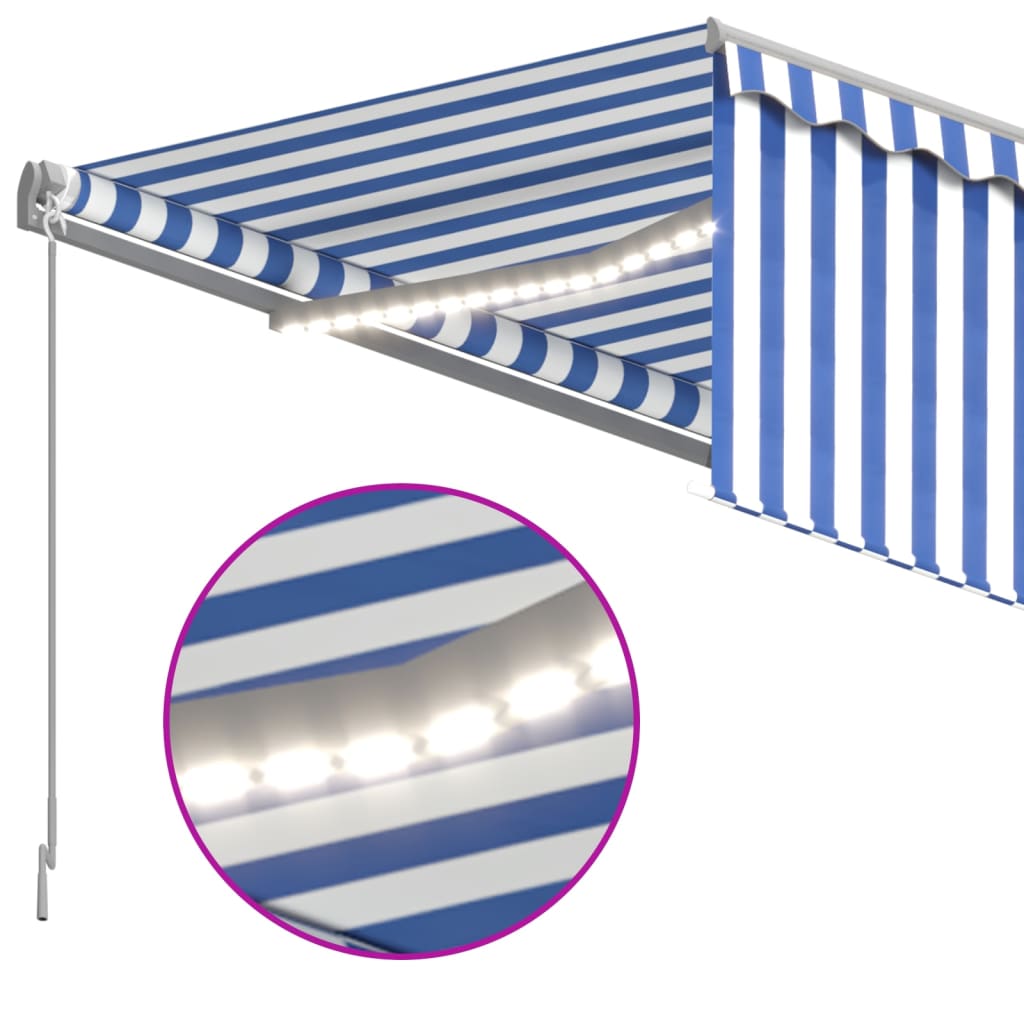 Markise Manuell Einziehbar mit Rollo & LED 3,5x2,5 m Blau Weiß