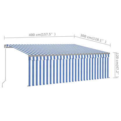 Markise Manuell Einziehbar mit Rollo 4x3 m Blau & Weiß