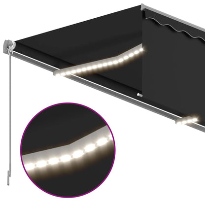 Markise Manuell Einziehbar mit Rollo & LED 4x3 m Anthrazit