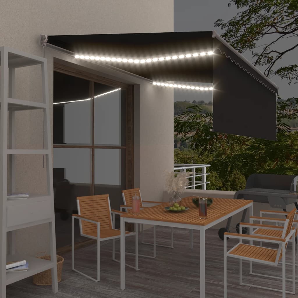 Markise Manuell Einziehbar mit Rollo & LED 4x3 m Anthrazit