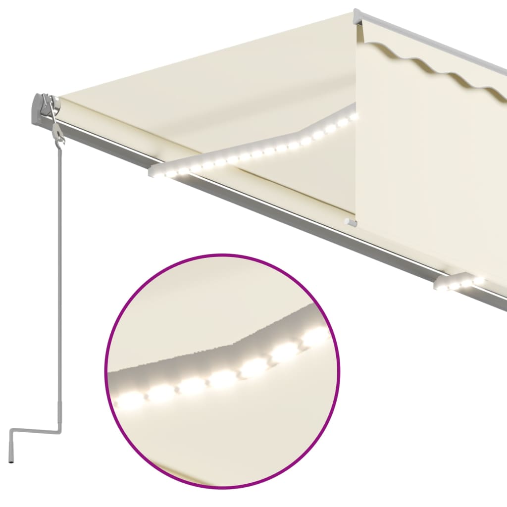 Markise Manuell Einziehbar mit Rollo & LED 5x3 m Creme