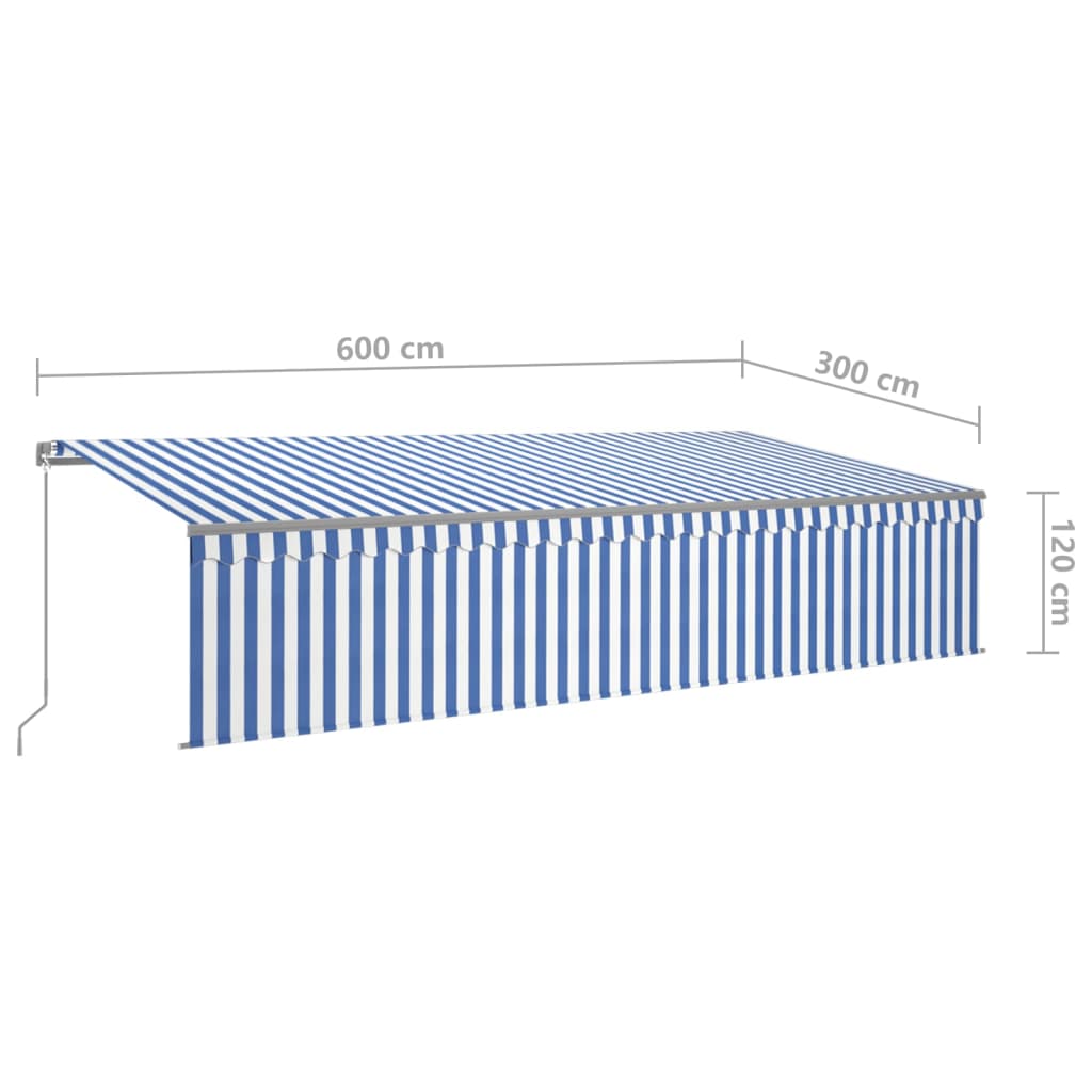 Markise Manuell Einziehbar mit Rollo & LED 6x3 m Blau & Weiß