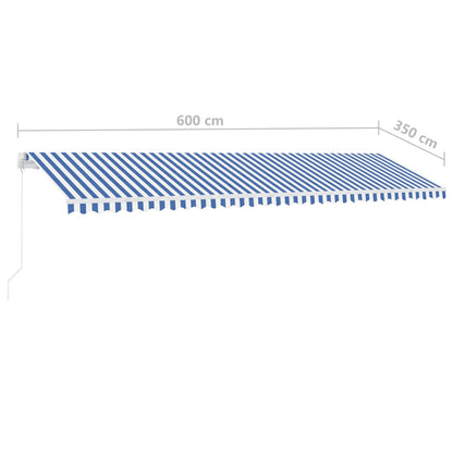 Markise Manuell Einziehbar mit LED 600x350 cm Blau und Weiß