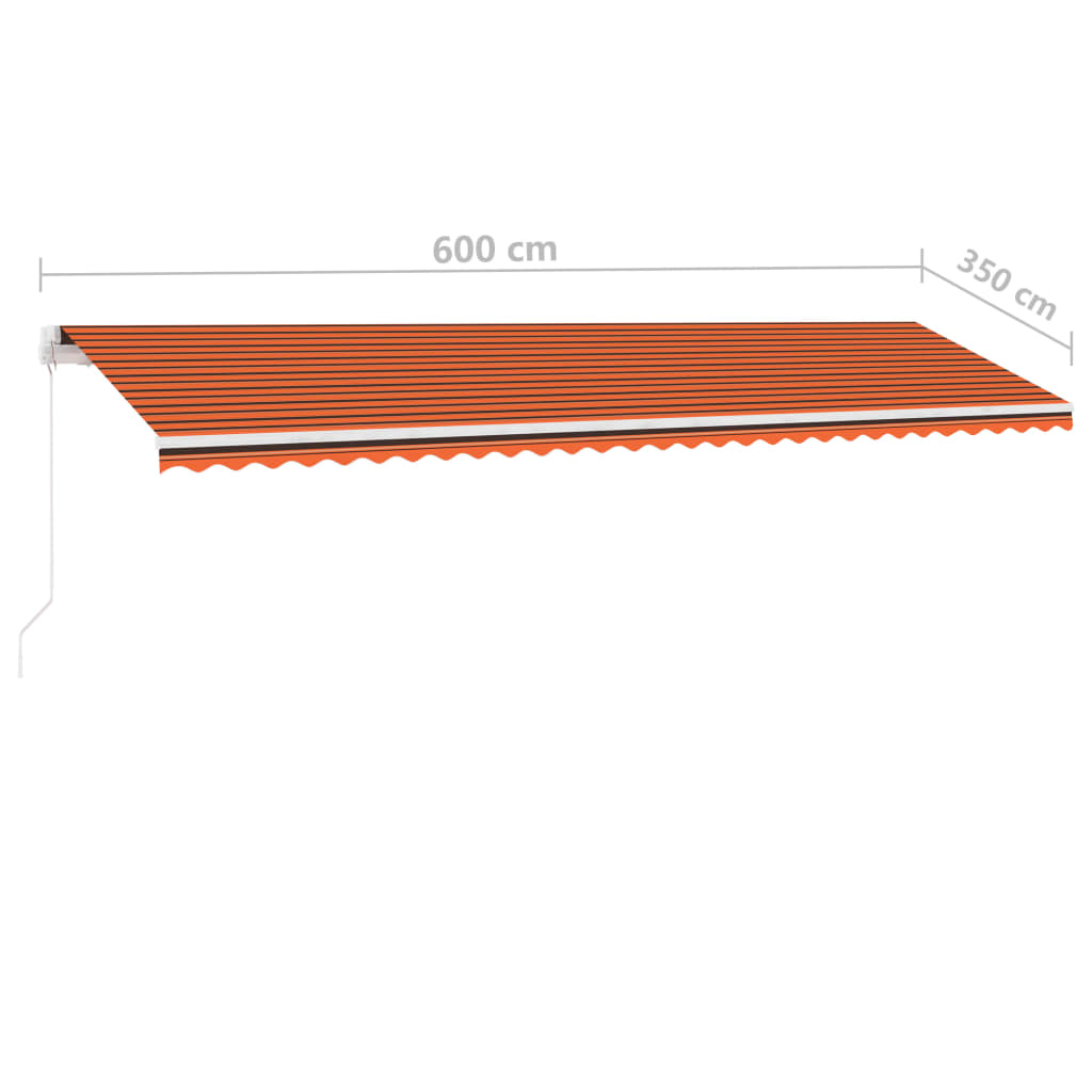 Markise Manuell Einziehbar mit LED 600x350 cm Orange und Braun