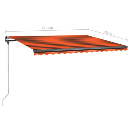 Markise Manuell Einziehbar mit LED 450x300 cm Orange und Braun