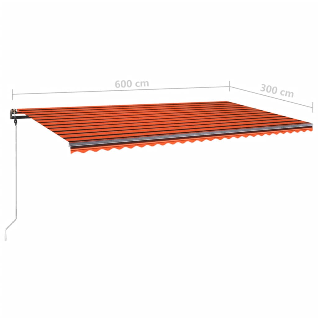 Markise Manuell Einziehbar mit LED 600x300 cm Orange Braun