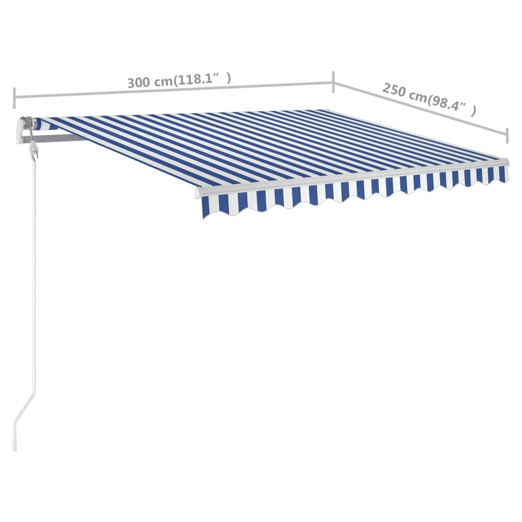 Markise Manuell Einziehbar mit Pfosten 3x2,5 m Blau & Weiß