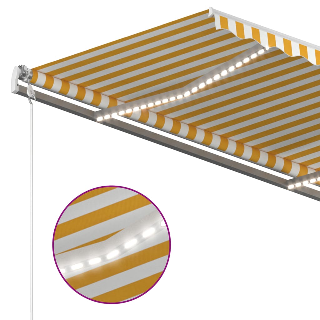 Markise Manuell Einziehbar mit LED 4,5x3,5 m Gelb & Weiß