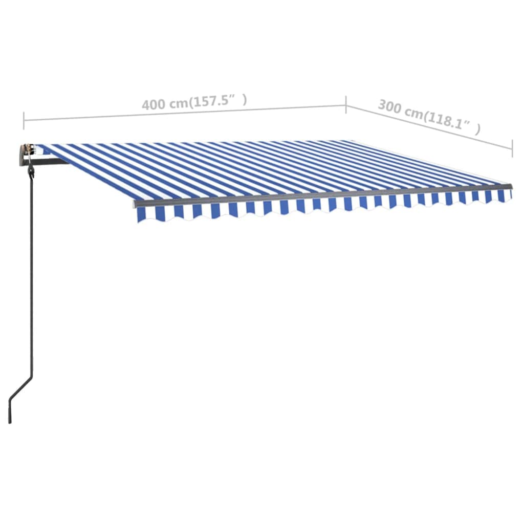 Markise Manuell Einziehbar mit LED 4x3 m Blau und Weiß