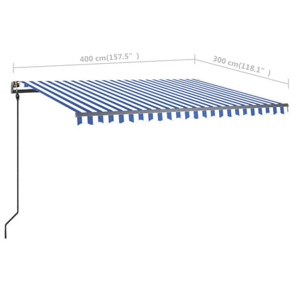 Markise Manuell Einziehbar mit LED 4x3 m Blau und Weiß