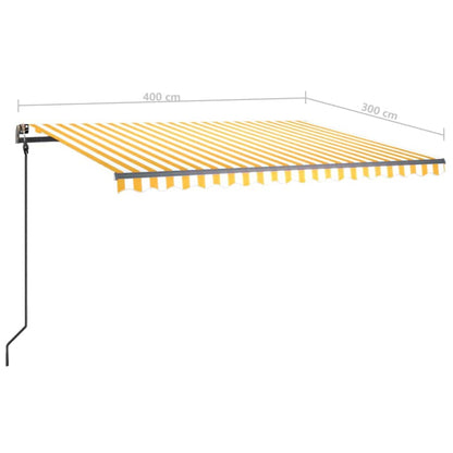 Markise Manuell Einziehbar mit LED 4x3 m Gelb und Weiß