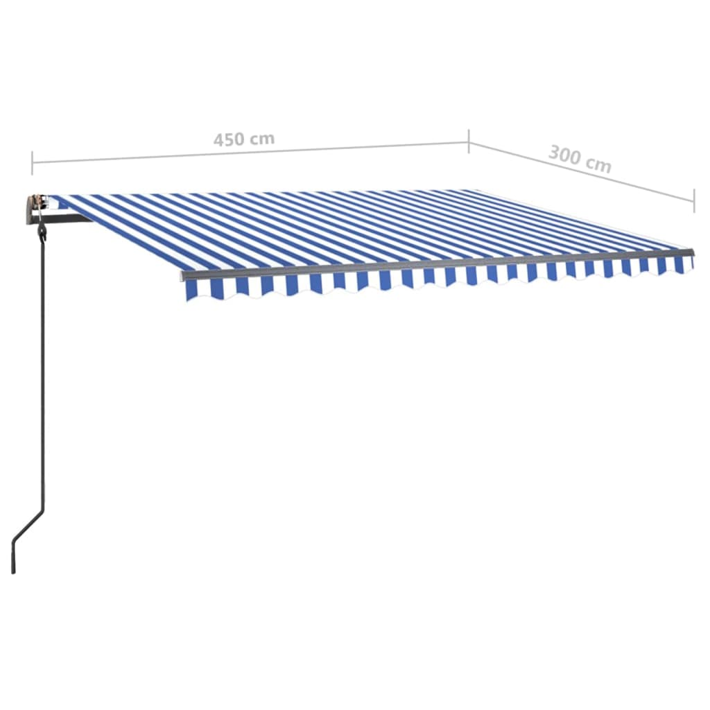 Markise Manuell Einziehbar mit LED 4,5x3 m Blau und Weiß