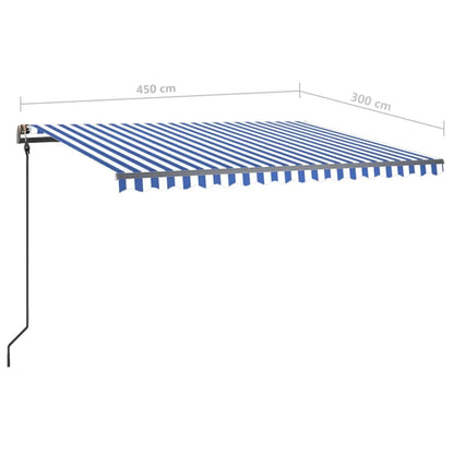 Markise Manuell Einziehbar mit LED 4,5x3 m Blau und Weiß