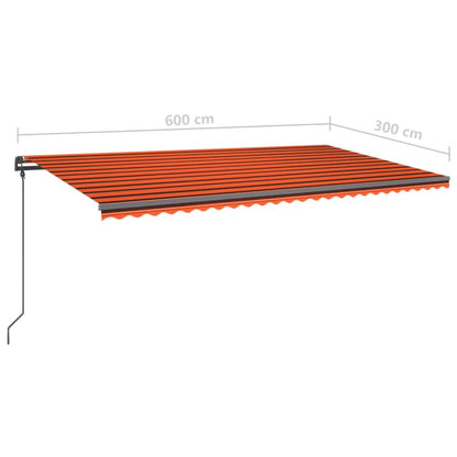 Markise Manuell Einziehbar mit Pfosten 6x3 m Orange Braun