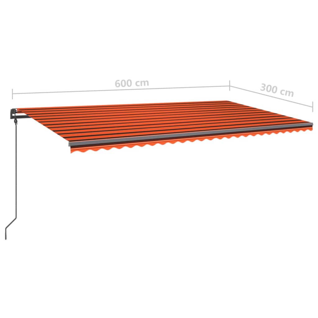 Markise Manuell Einziehbar mit LED 6x3 m Orange und Braun