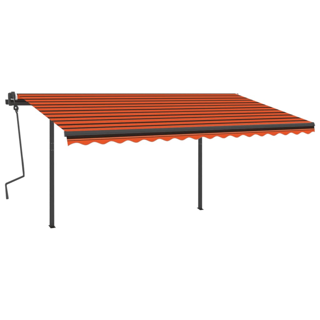 Markise Manuell Einziehbar mit Pfosten 4x3,5 m Orange & Braun