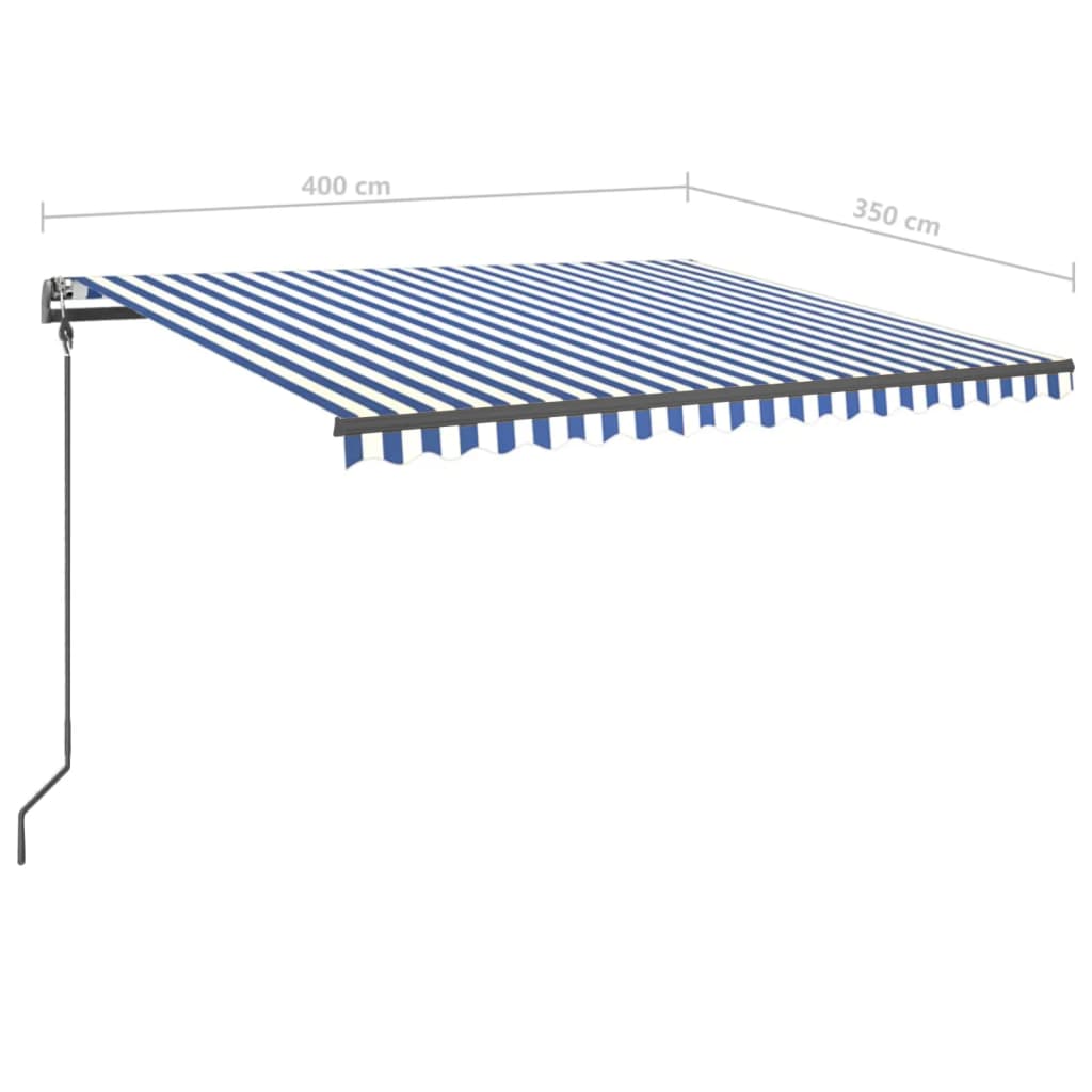 Markise Manuell Einziehbar mit LED 4x3,5 m Blau und Weiß