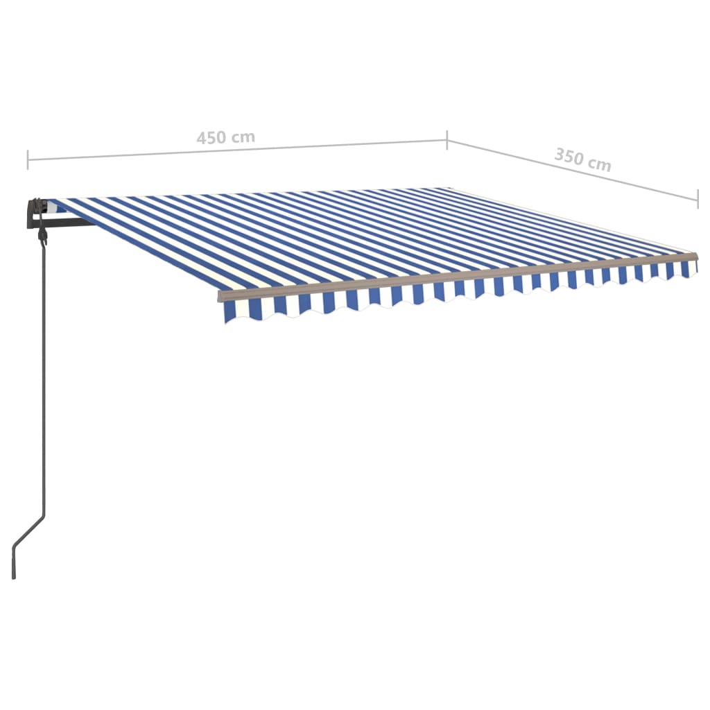 Markise Manuell Einziehbar mit Pfosten 4,5x3,5 m Blau und Weiß